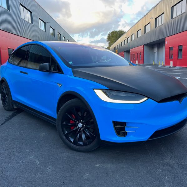 Covering bleu sur une Tesla xp90d - Avery Denninson